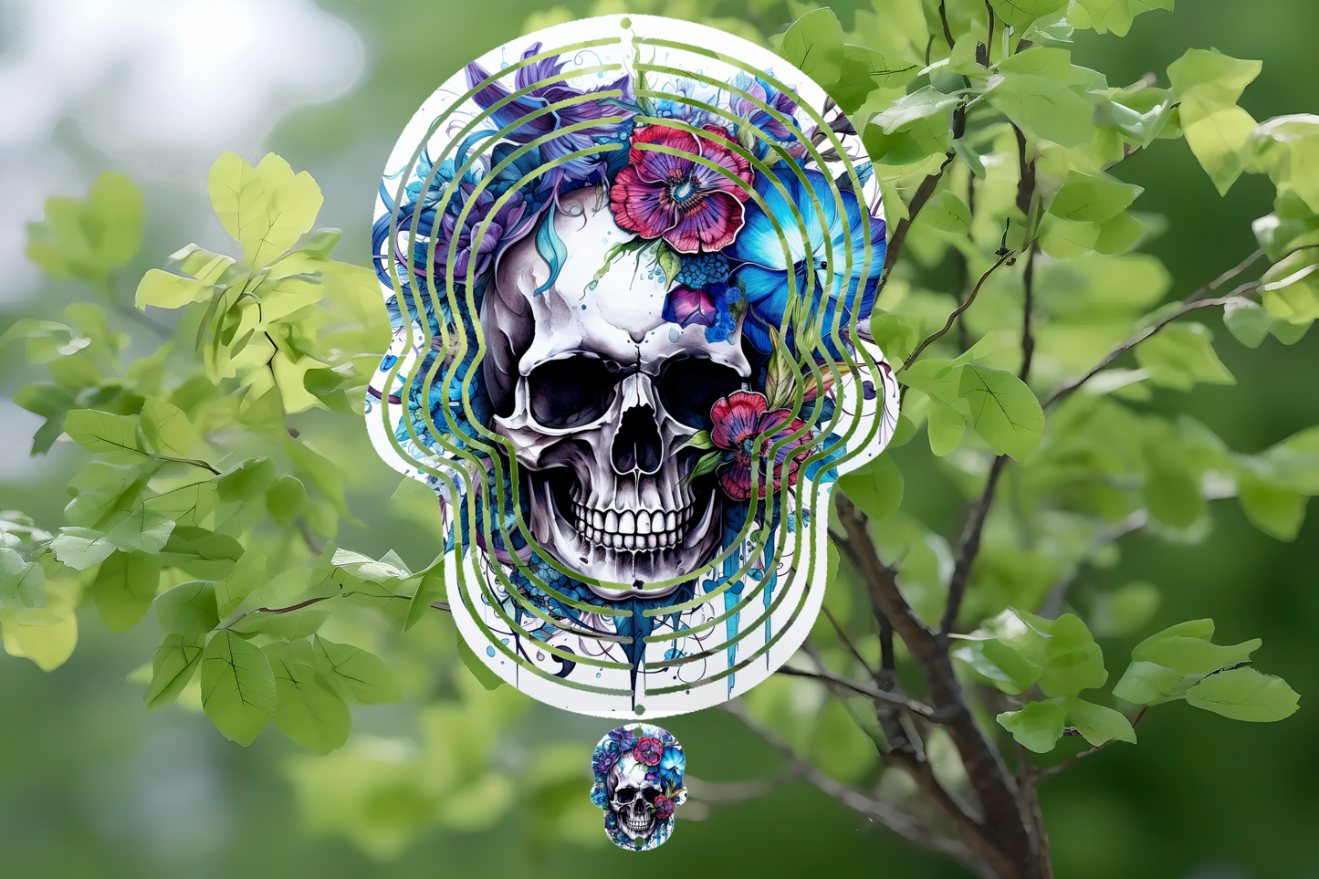 Skull with Florals - Wind Spinner, 6 styles & 2 sizes to choose from