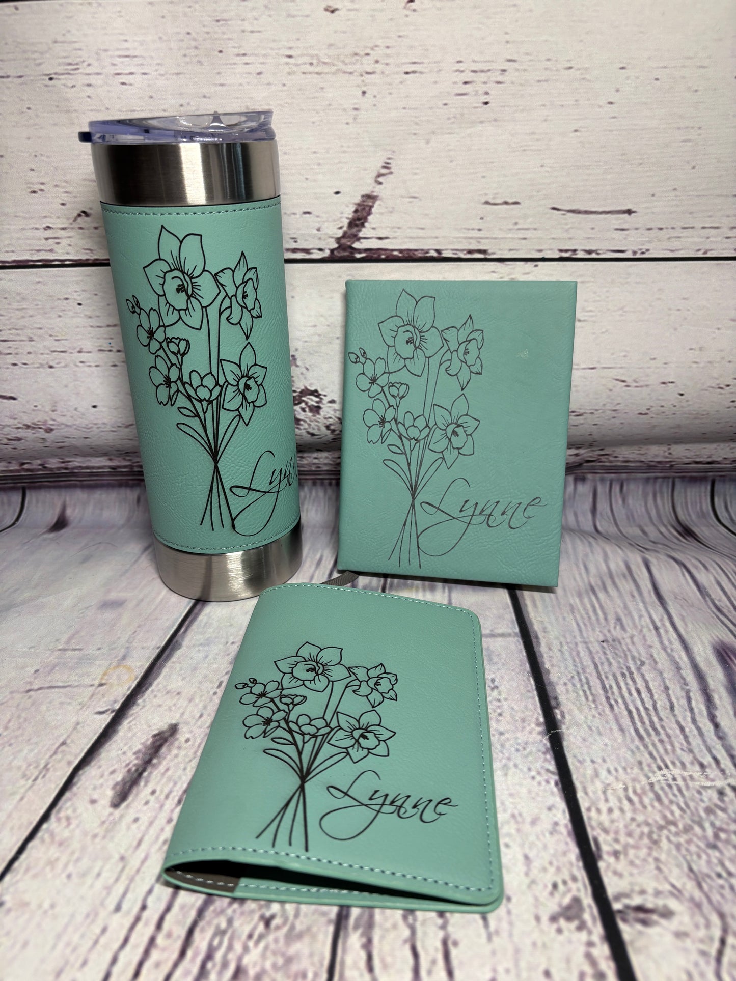 Flower of your Birth Month & your Name, Personalized - Leather Engraved Passport Folder