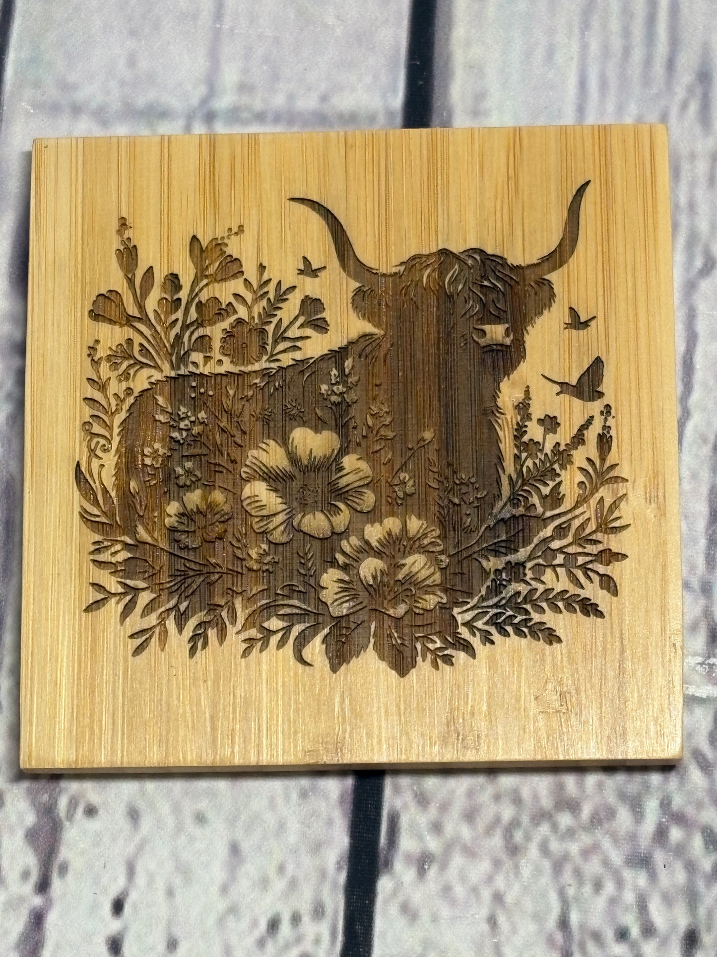 Highland Cows - Bamboo Coasters & Holder Set