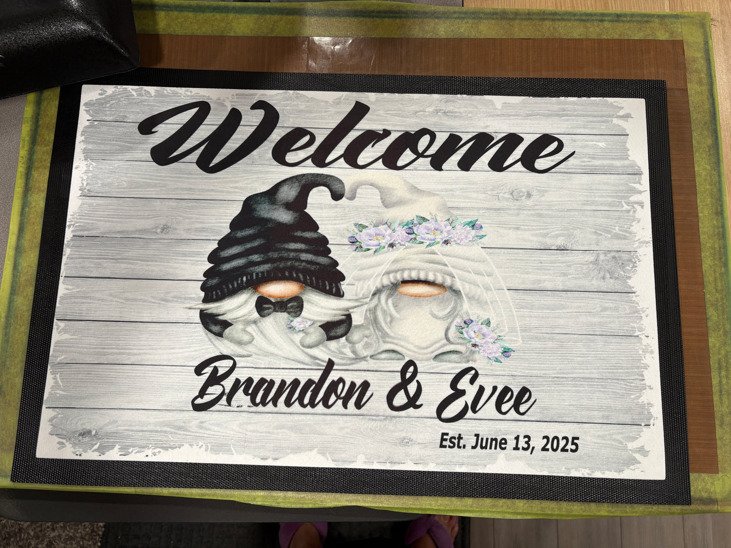 Welcome Bride & Groom Gnomes, Customized - Door Mat, Entrance Mat