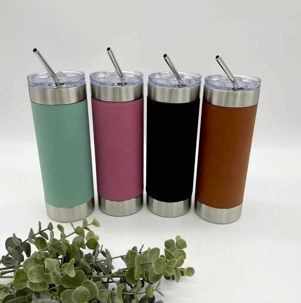 Monogram with Your Name, Mountains - 20oz tumbler, leather wrapped