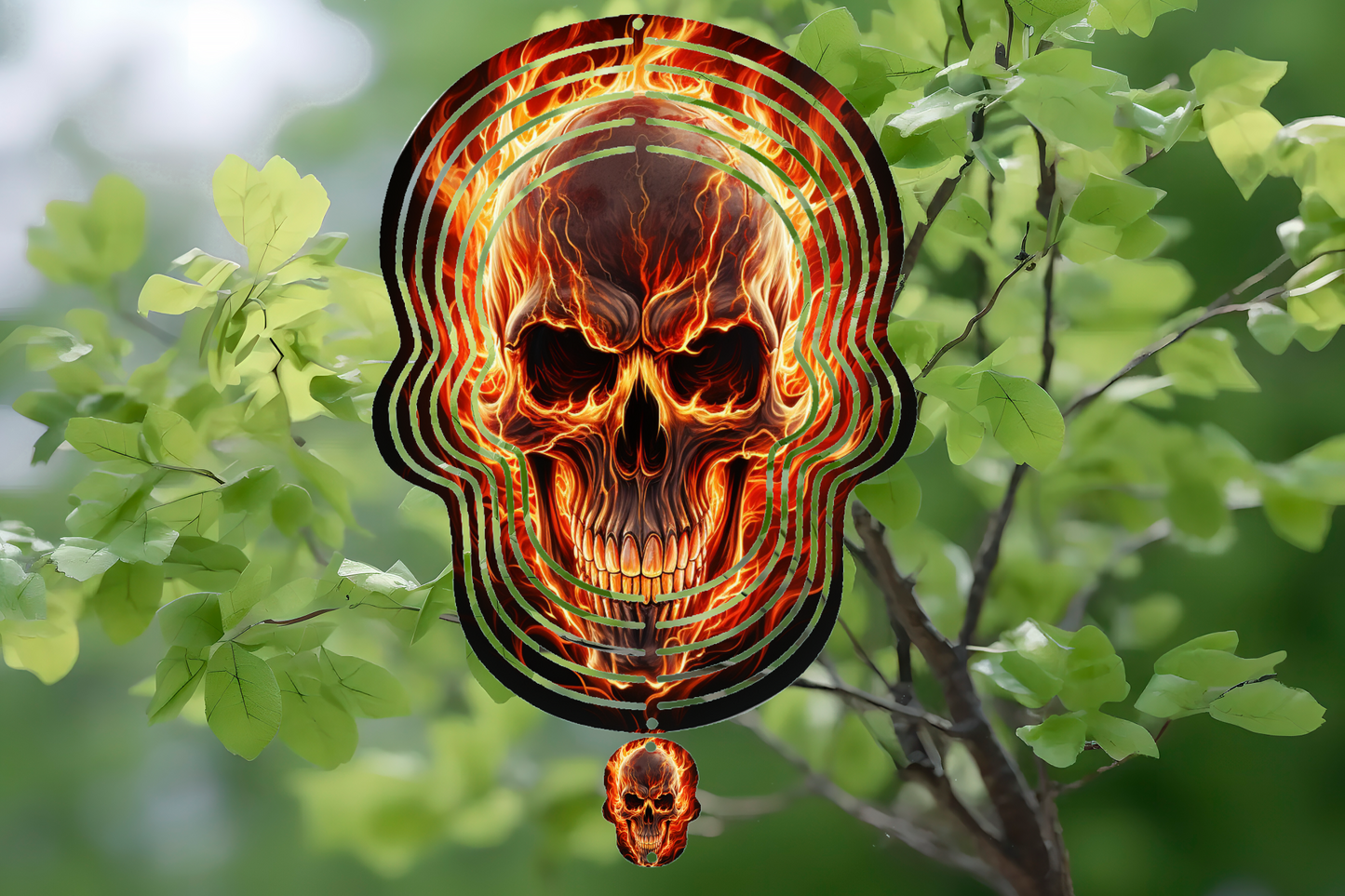 Skull, Flaming - Wind Spinner, 6 styles & 2 sizes to choose from