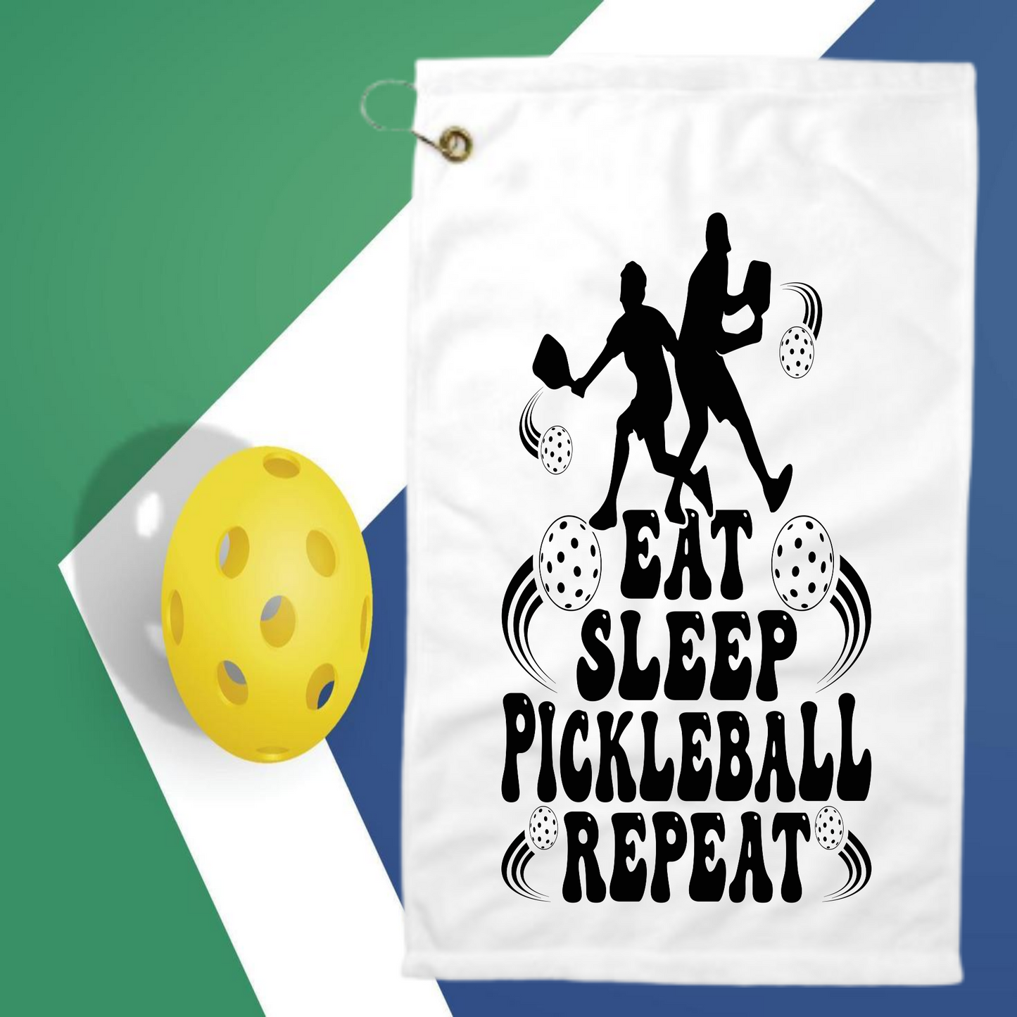Eat Sleep Pickleball Repeat, 3 colours to choose from - Pickleball Towel with clip