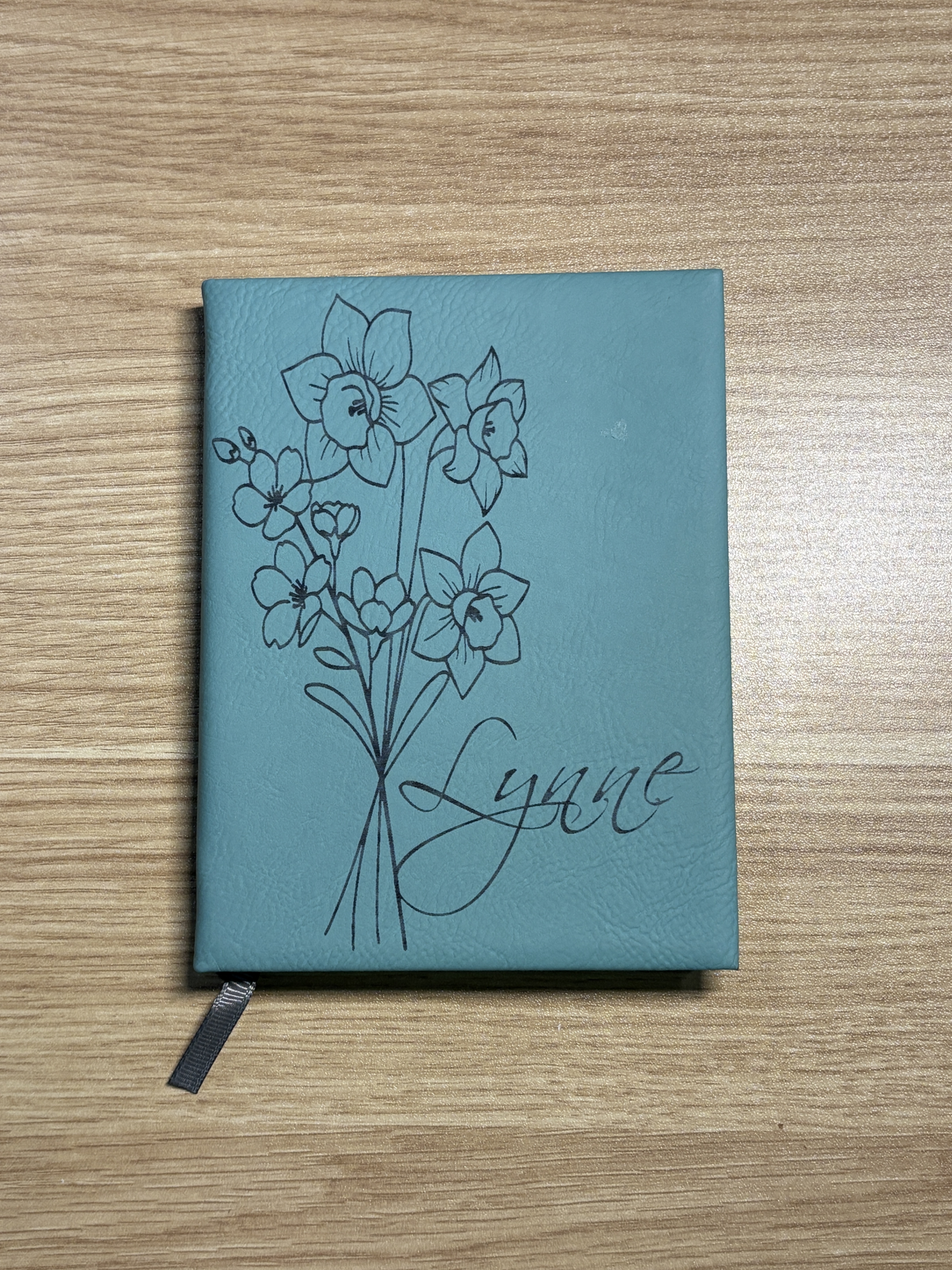 Flower of your Birth Month & your Name - Engraved Leather Notebook, 2 sizes to choose from