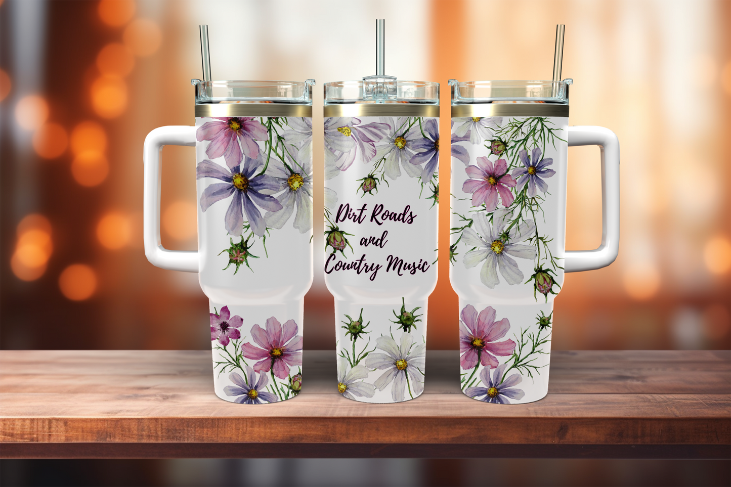 Dirt Roads and Country Music - 40oz tumbler with handle