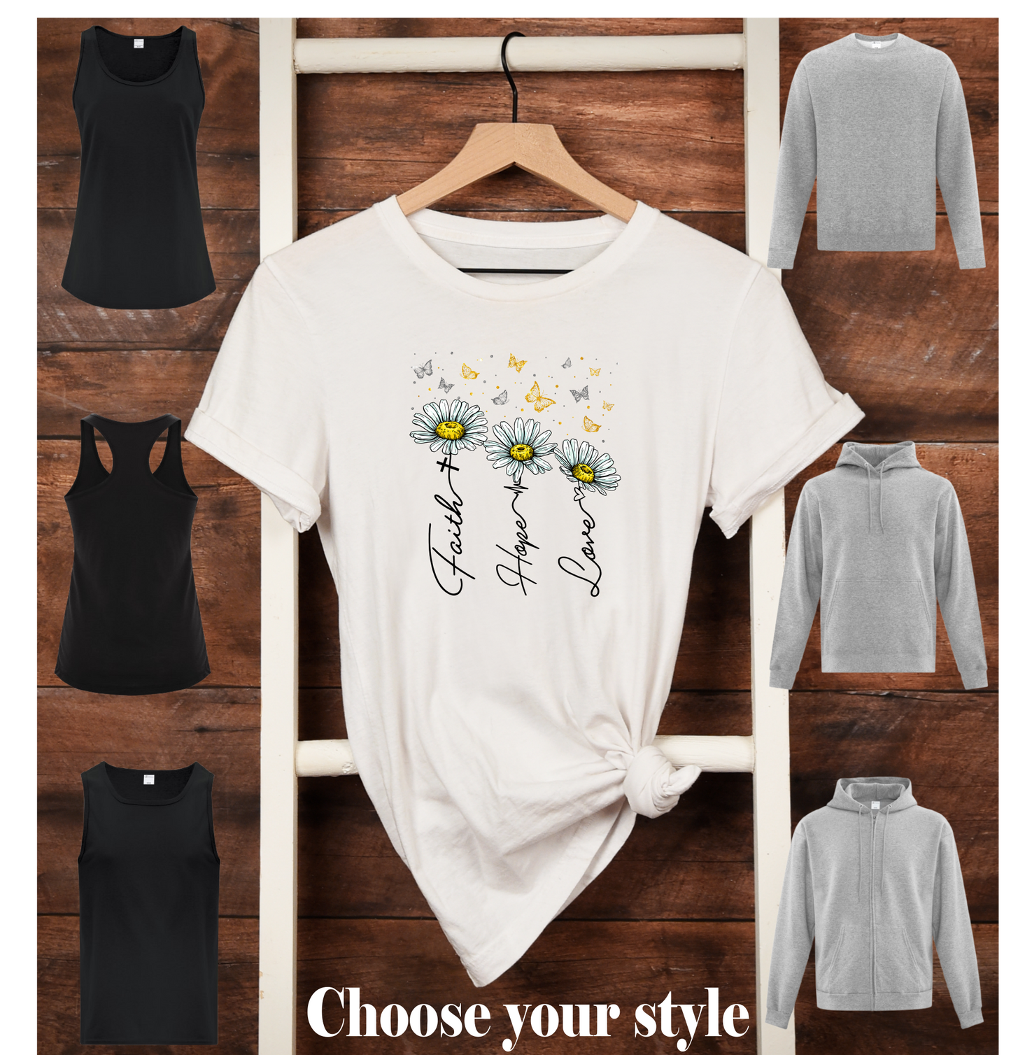 Faith Hope Love, Daisies - Adult T-Shirts, Tank Tops, Sweatshirts & Hoodies