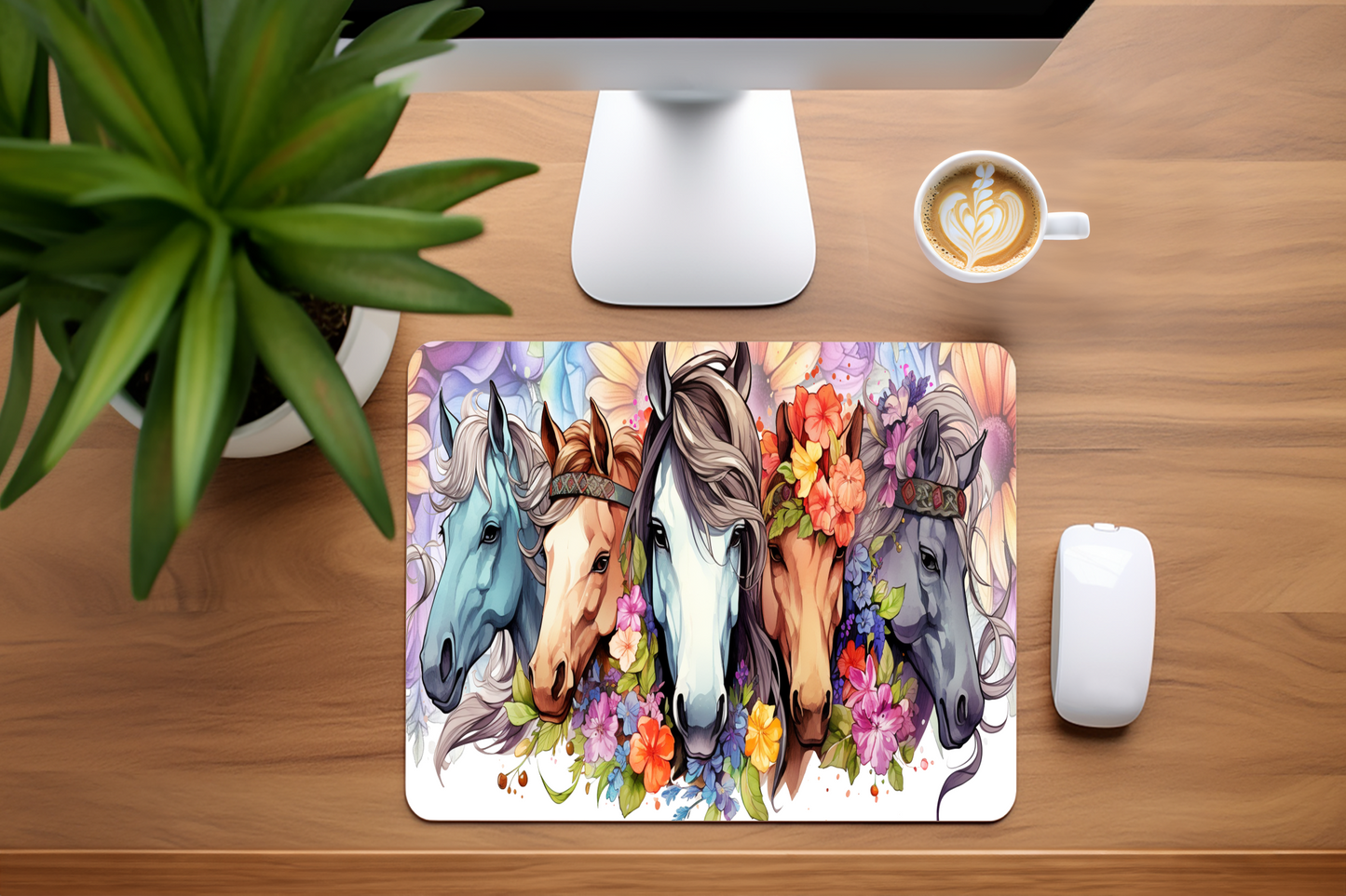 Horse and Flowers, Watercolour - Mouse Pad, 3 sizes to choose from