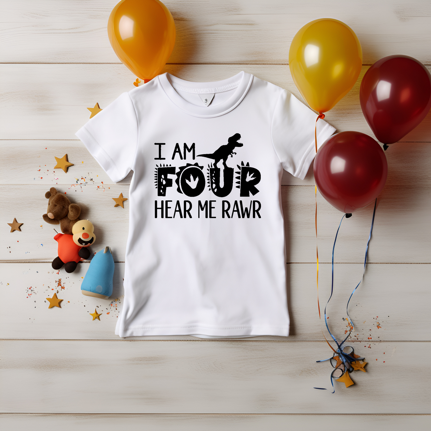 I'm Four Hear Me Roar/Rawr, Birthday Shirt with 2 designs to choose from - Infant & Toddler Styles & Sizes