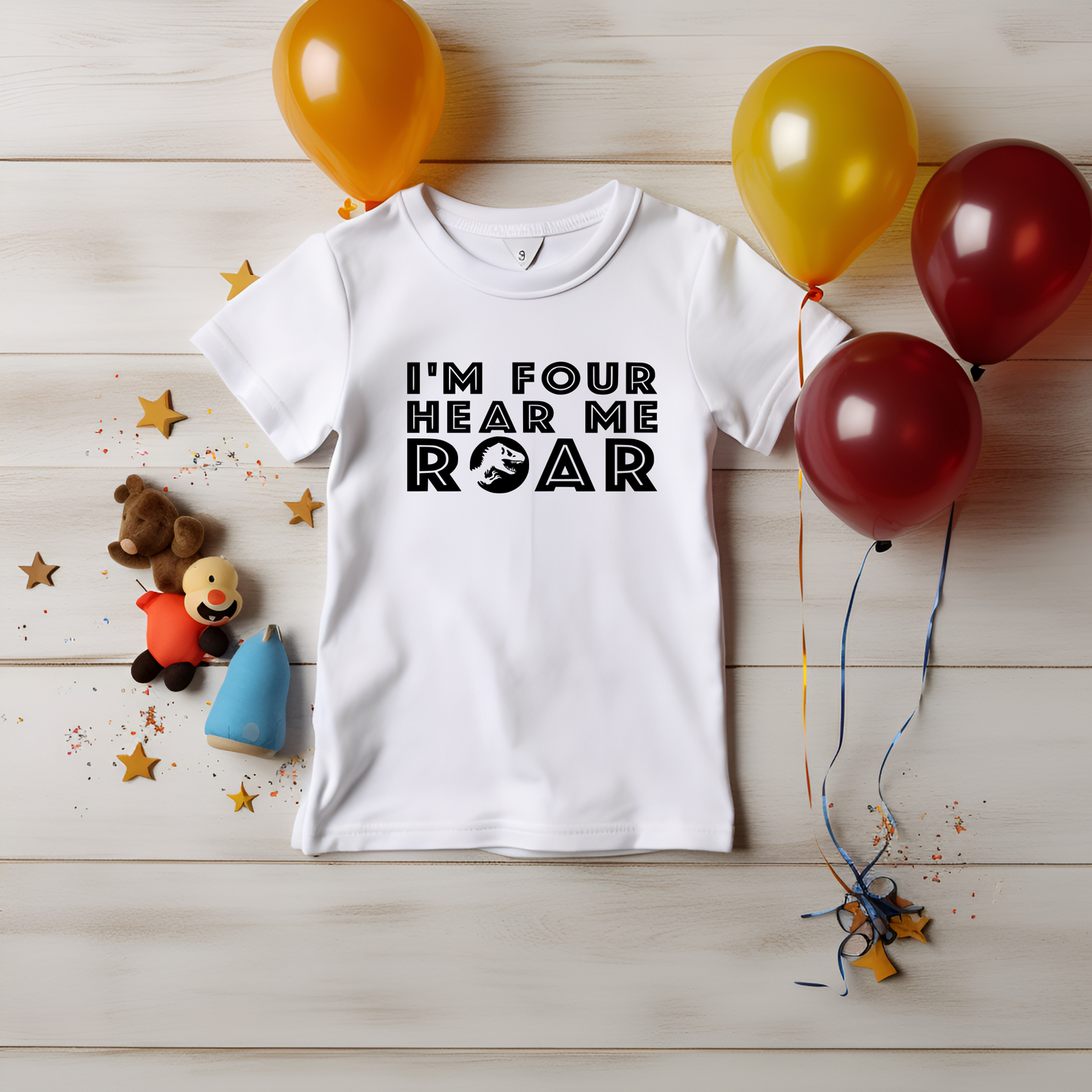 I'm Four Hear Me Roar/Rawr, Birthday Shirt with 2 designs to choose from - Infant & Toddler Styles & Sizes