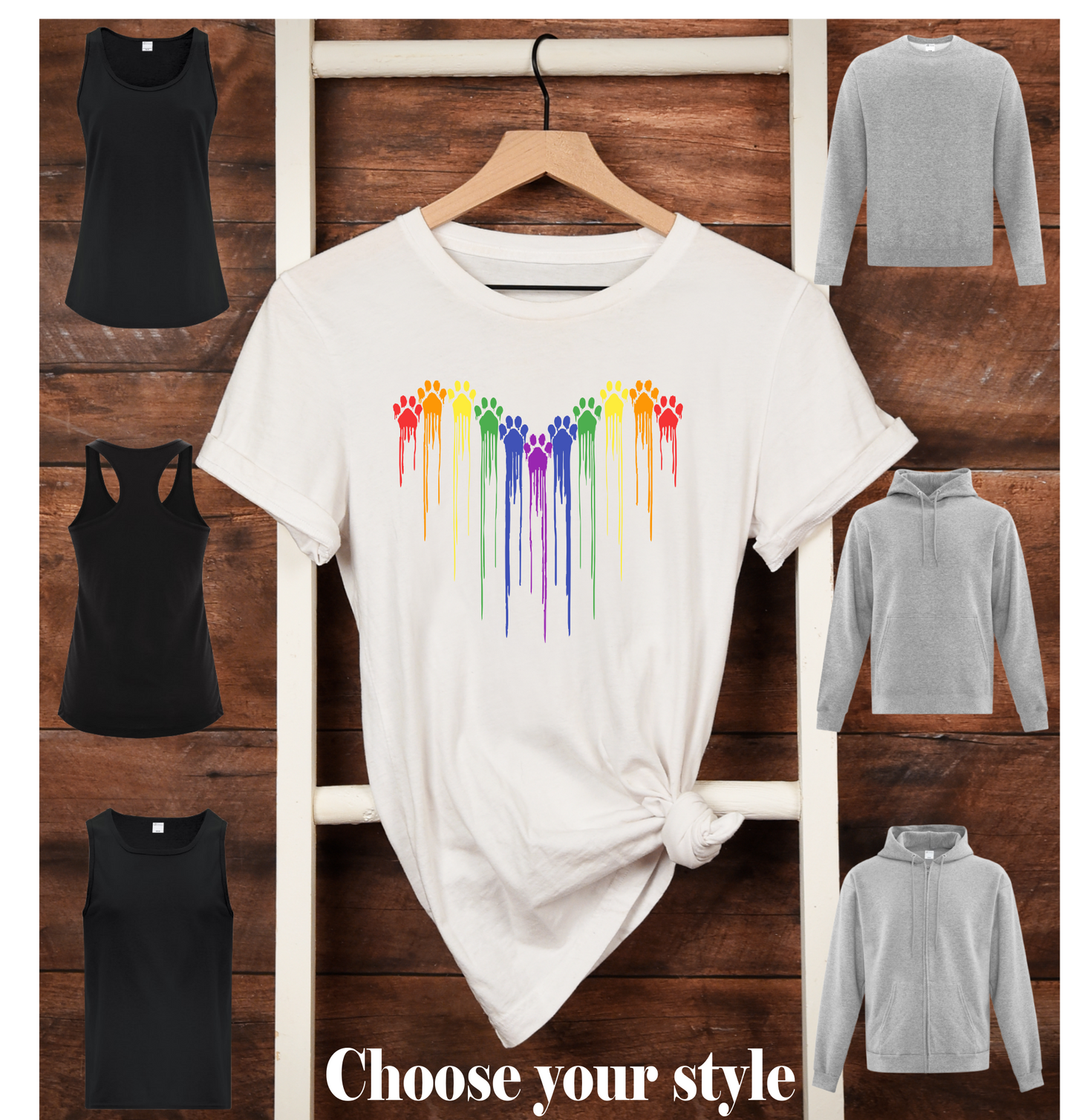 Dog Paws, Melting Rainbow Heart - Adult T-Shirts, Tank Tops, Sweatshirts & Hoodies