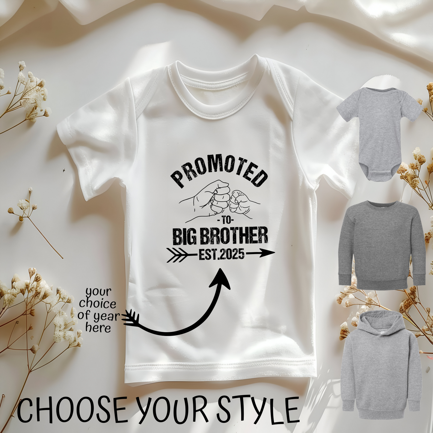Promoted To Big Brother Est. "year", Personalized - Infant & Toddler Styles & Sizes