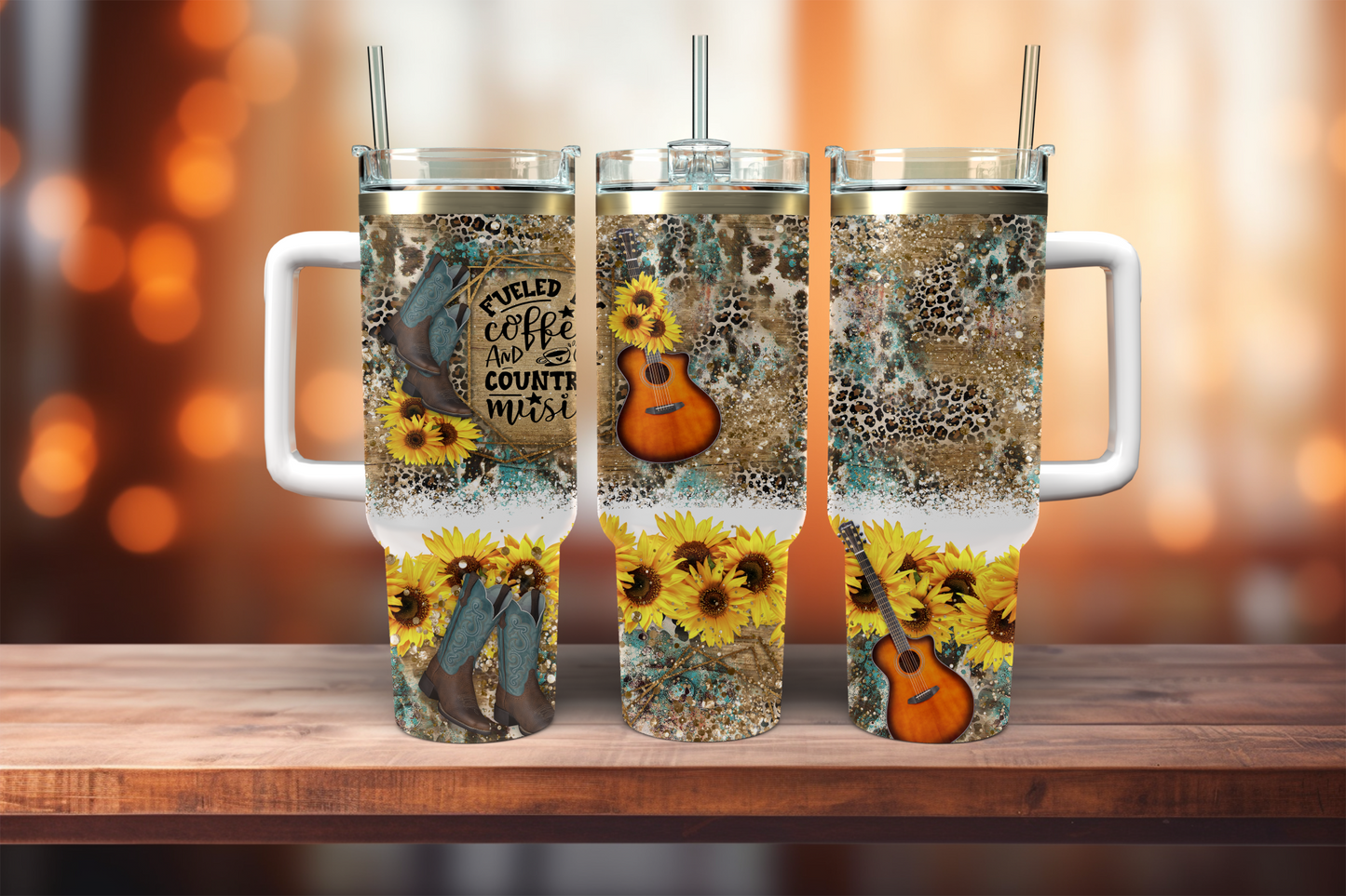 Fueled By Coffee And Country Music - 40oz tumbler with handle