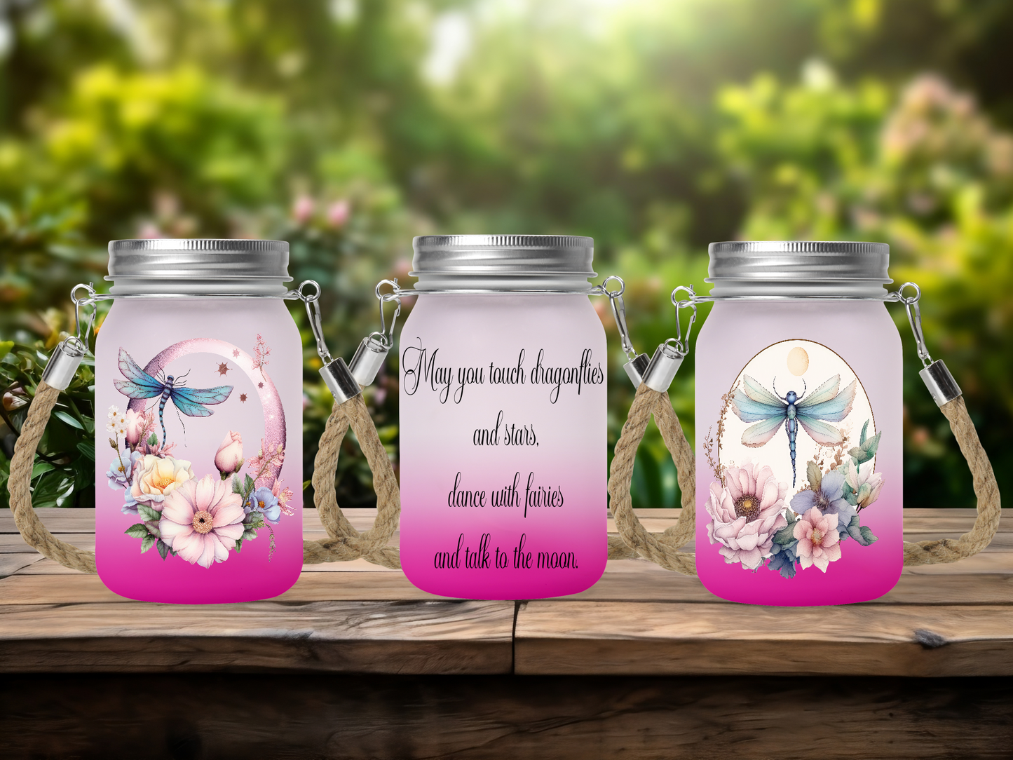 May You Touch Dragonflies and Stars..... - Solar Mason Jar Light with Multicolour Fairy Lights