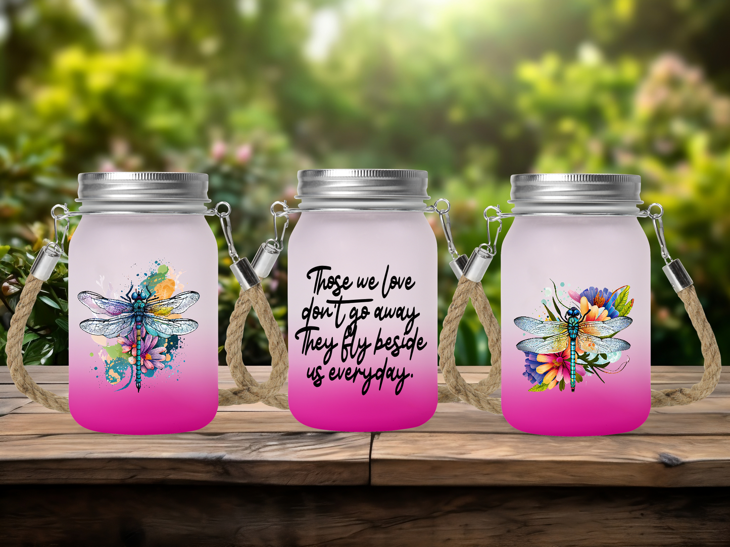 Those We Love Don't Go Away They Fly Beside Us Everyday, Memorial - Solar Mason Jar Light with Multicolour Fairy Lights
