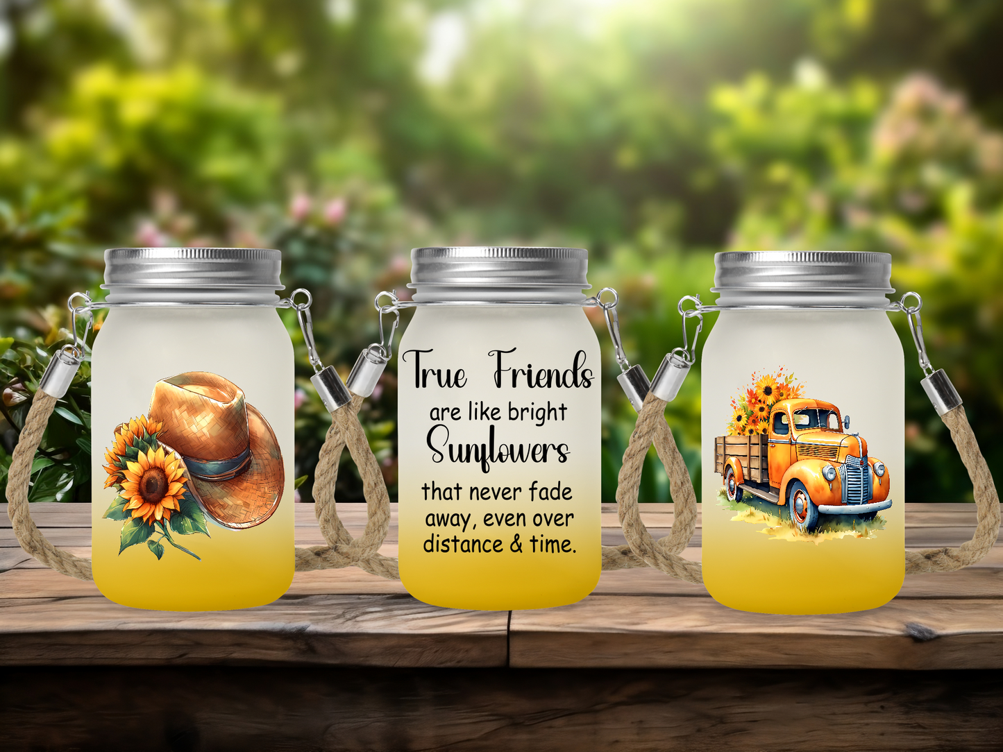 True Friends Are Bright Sunflowers Than Never Fade Away Even Over Distance & Time - Solar Mason Jar Light with Multicolour Fairy Lights