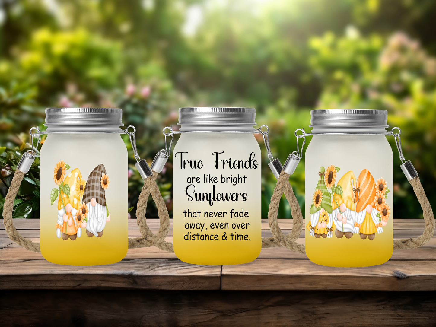 True Friends Are Bright Sunflowers Than Never Fade Away Even Over Distance & Time - Solar Mason Jar Light with Multicolour Fairy Lights
