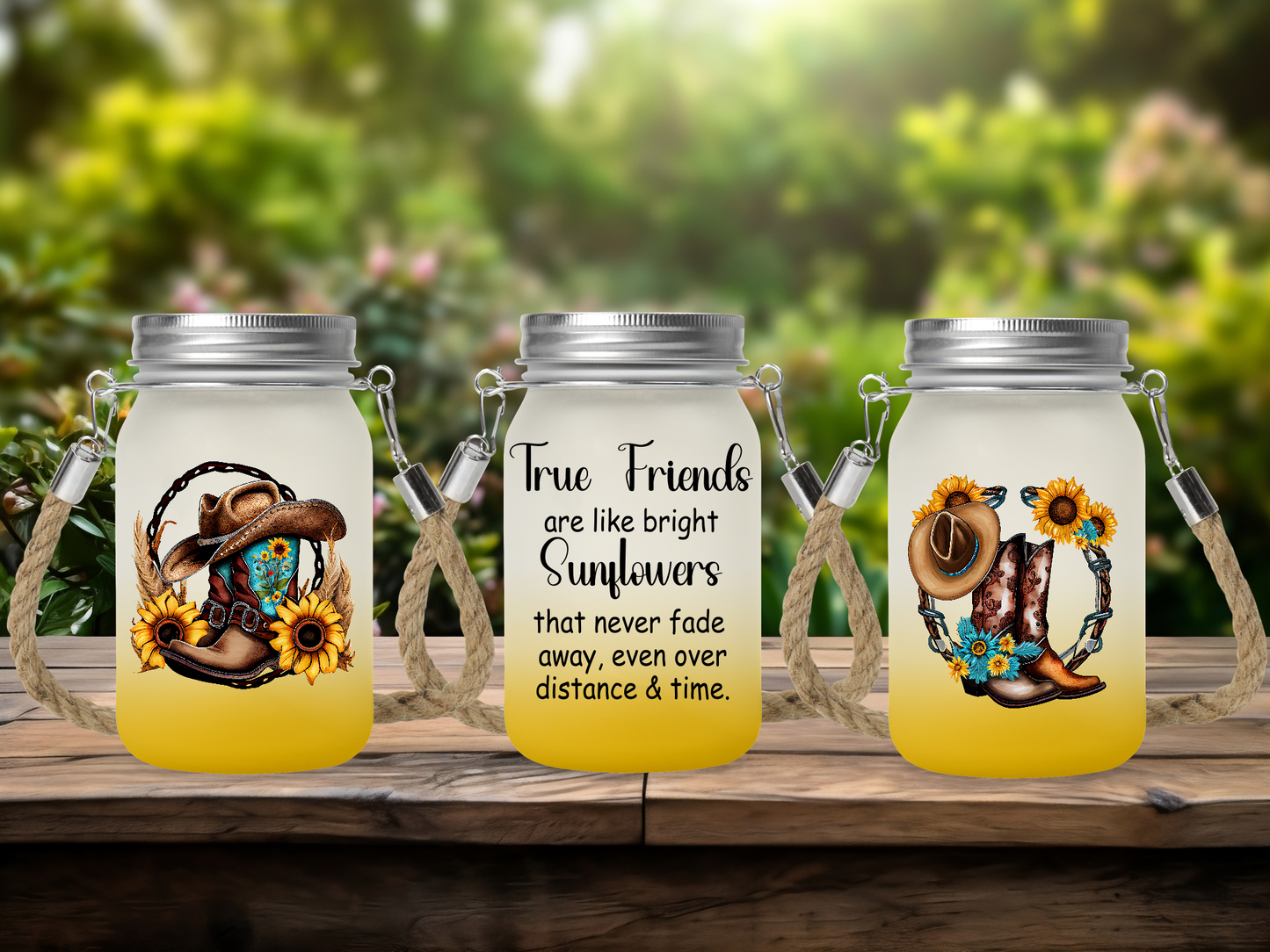 True Friends Are Bright Sunflowers Than Never Fade Away Even Over Distance & Time - Solar Mason Jar Light with Multicolour Fairy Lights