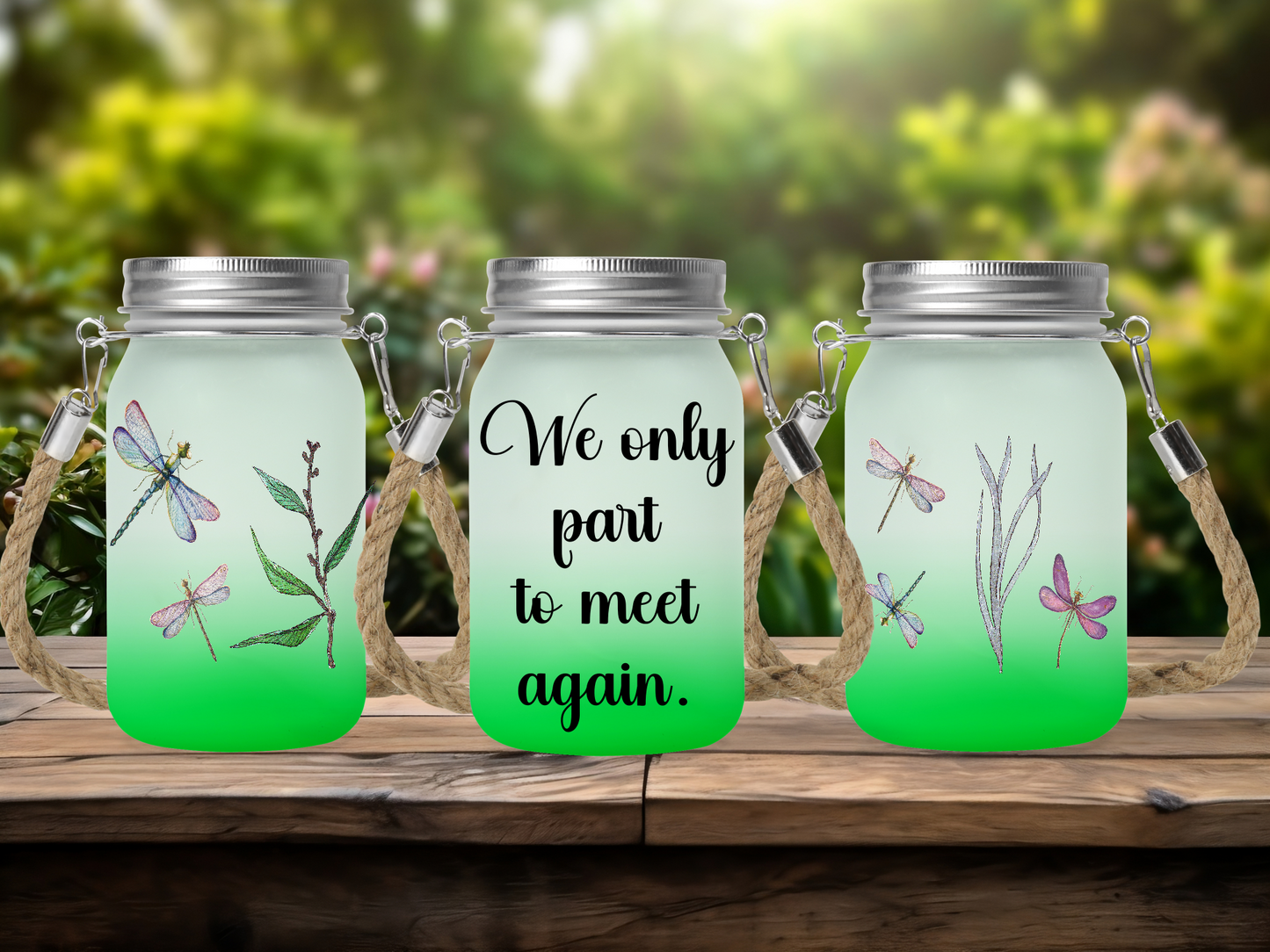 We Only Part To Meet Again - Solar Mason Jar Light with Multicolour Fairy Lights
