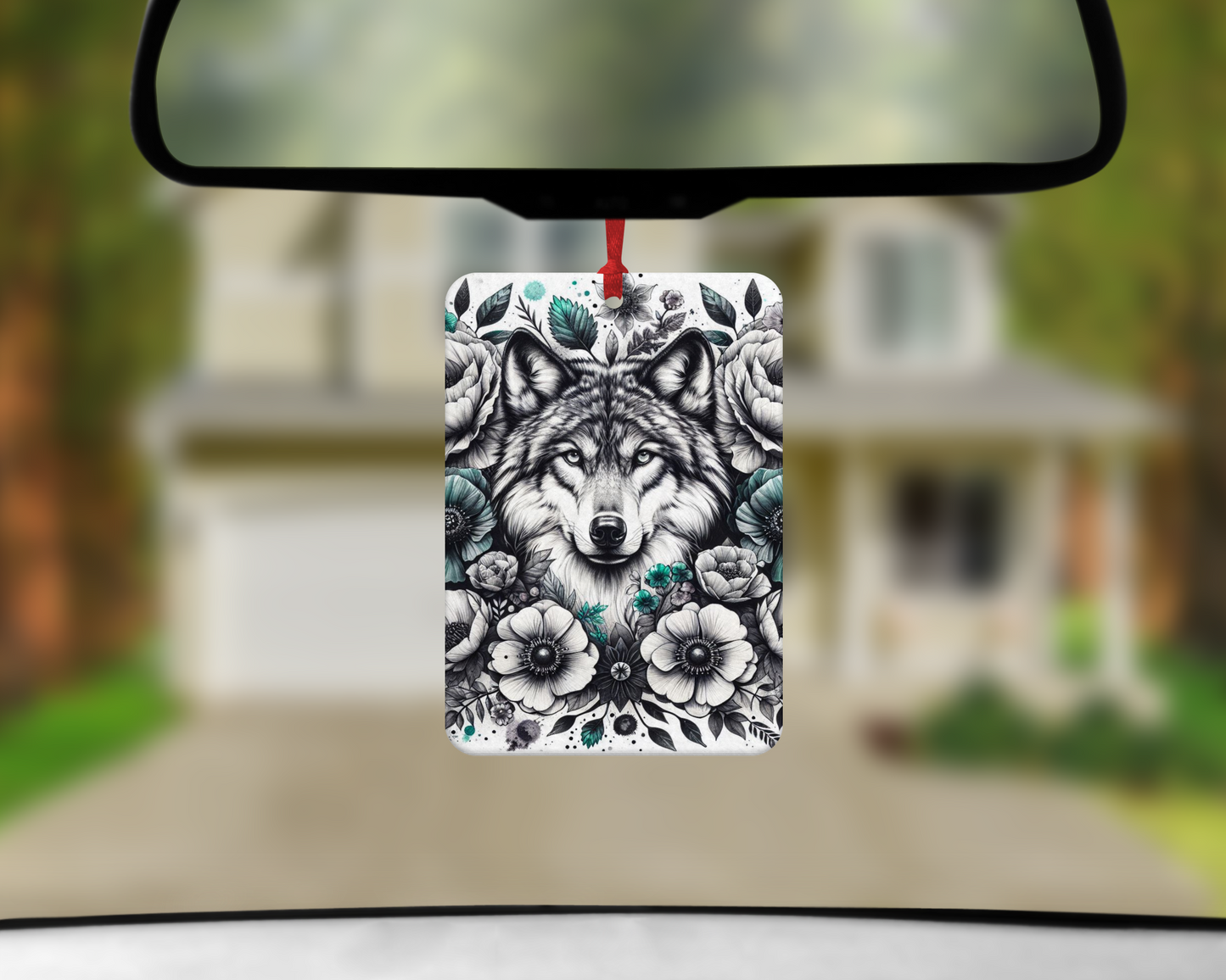 Wolf Face with Teal Florals - Air Freshener