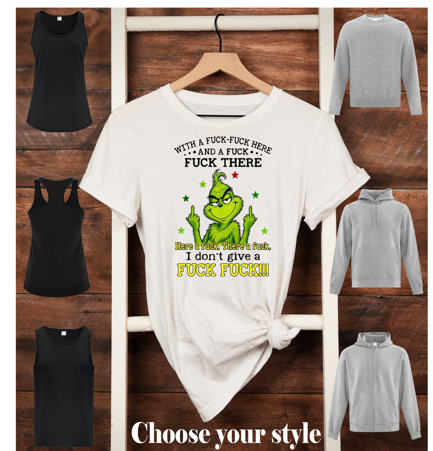 With A Fuck Fuck here And A Fuck Fuck There Here A Fuck There A Fuck I Don't Give A Fuck Fuck!, Green Grumpy Guy - Adult T-Shirts, Tanks, Sweatshirts & Hoodies