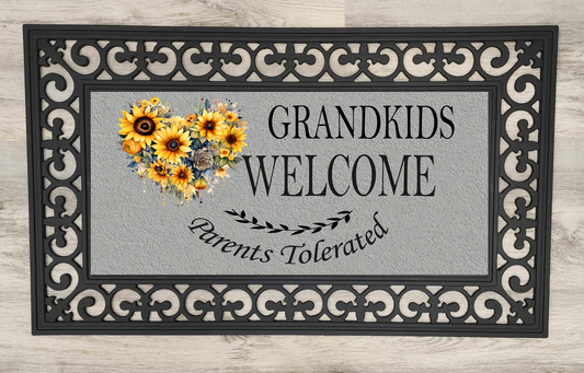 Grandkids Welcome Parents Tolerated, Sunflower Heart - Door Mat with Insert or Insert Only, heavy rubber 2 sizes to choose from