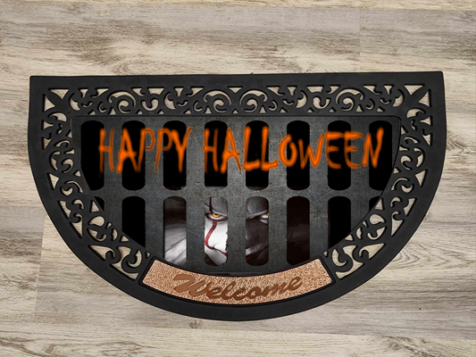 Happy Halloween, Scary Clown - Door Mat with Insert or Insert Only, heavy rubber 2 sizes to choose from