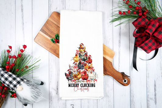 Merry Clucking Christmas - Dish Towel, Kitchen Towel