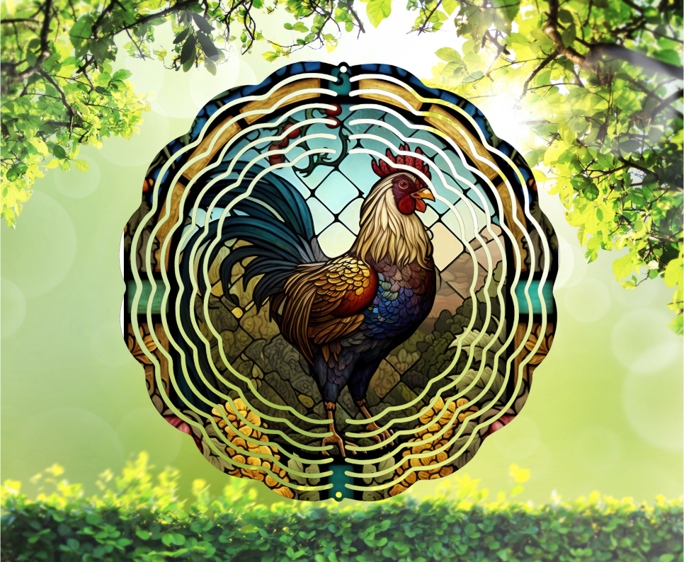 Rooster, Stained Glass Look - Wind Spinner, 6 styles & 2 sizes to choose from