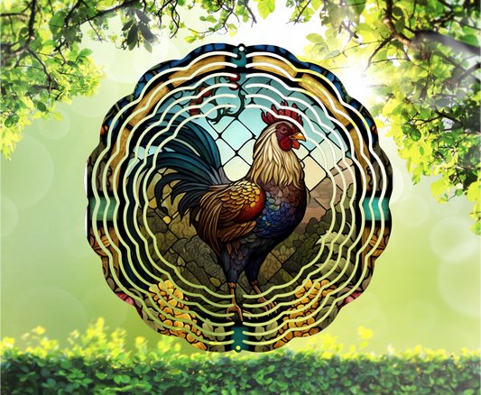 Rooster, Stained Glass Look - Wind Spinner, 6 styles & 2 sizes to choose from