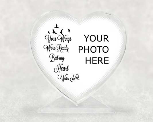 Your Wings Were Ready But My Heart Was Not, Memorial Photo -  Crystal Heart Photo Block