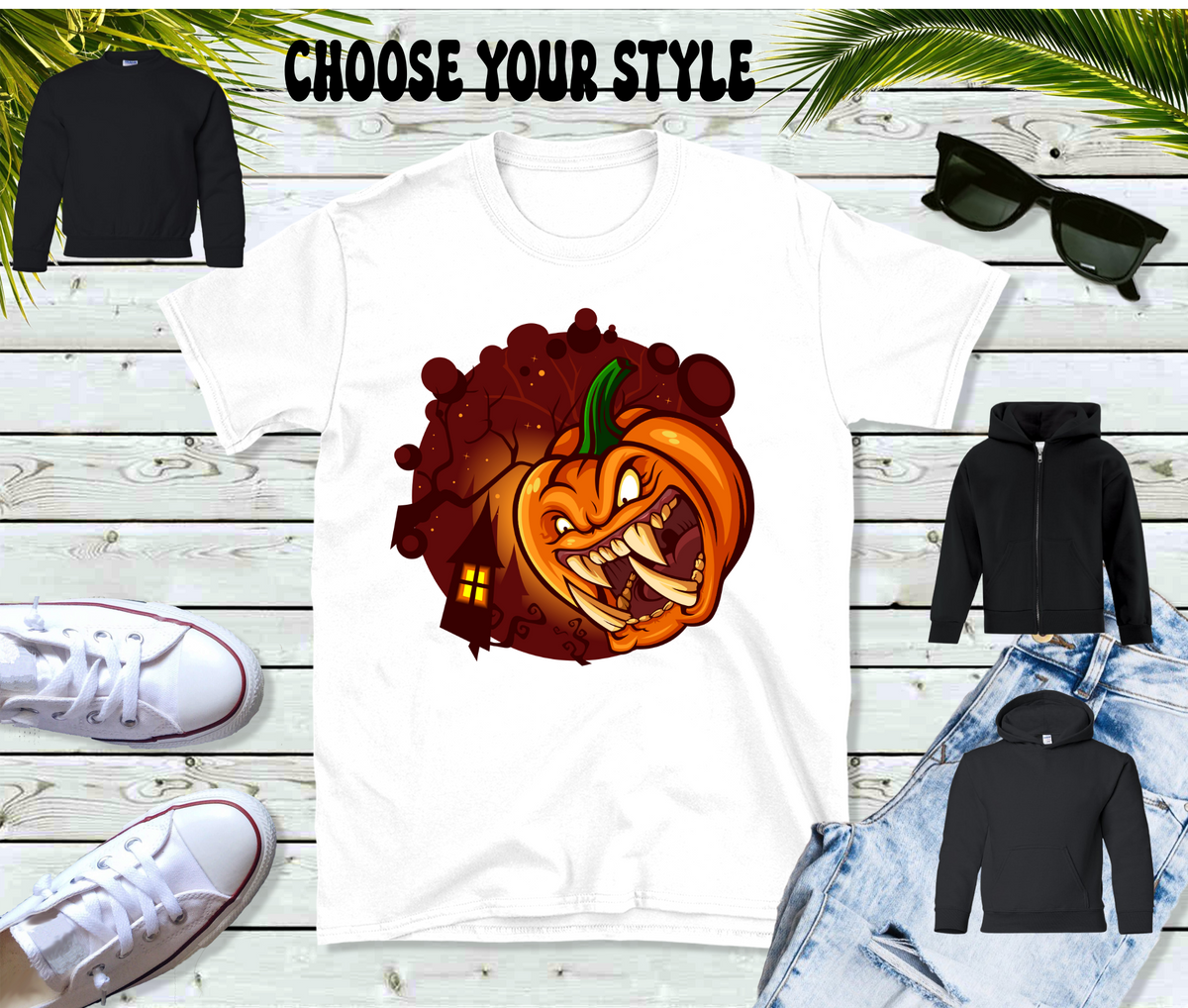Scary Pumpkin - Youth Tee, Sweatshirt, Pullover or Zip Up Hoodie