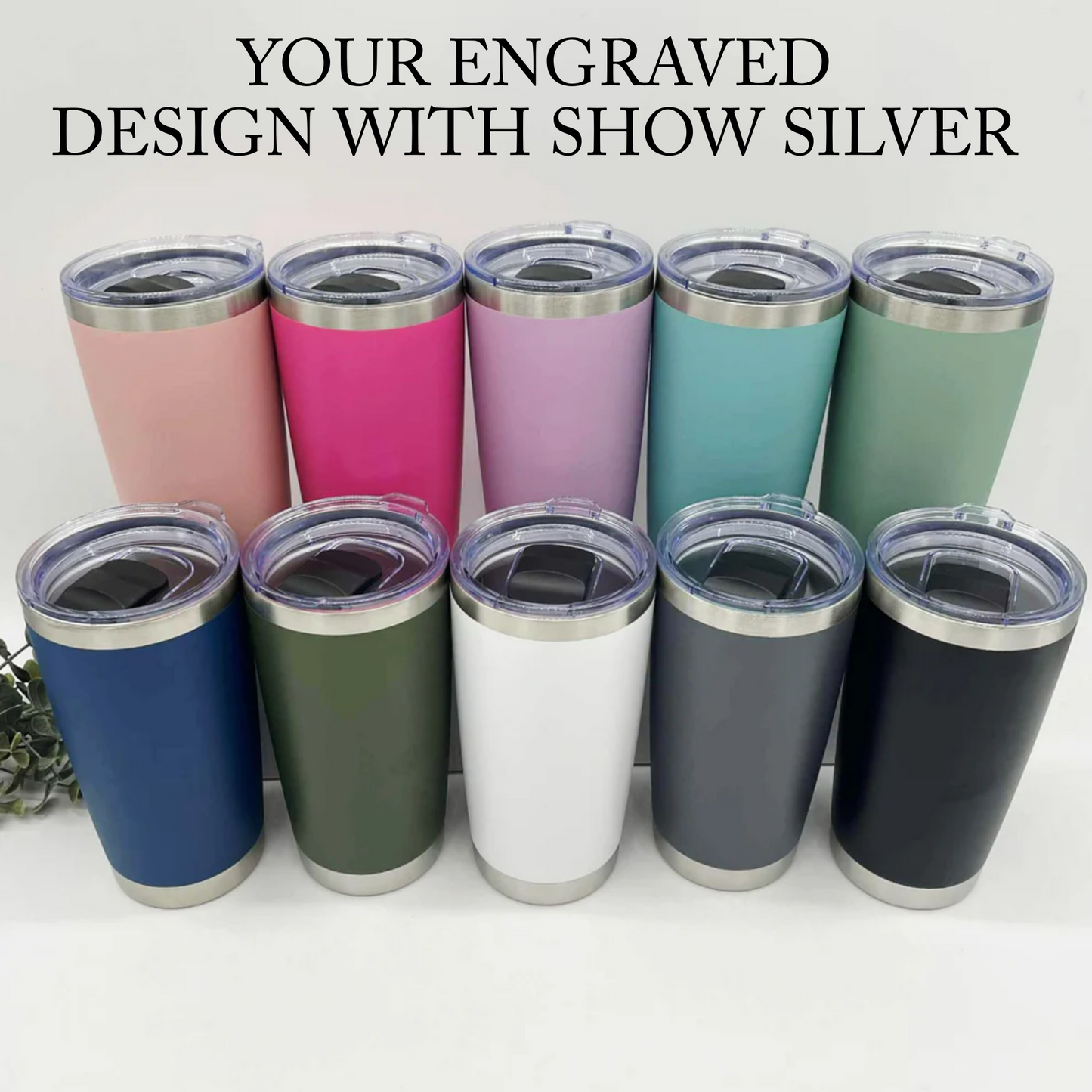Design Your Own - Engraved Silver Plated 20oz Car Tumbler with Magnetic Lid