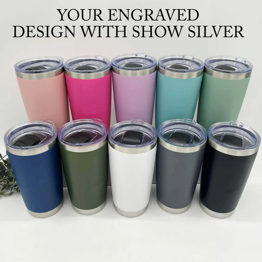 Design Your Own - Engraved Silver Plated 20oz Car Tumbler with Magnetic Lid