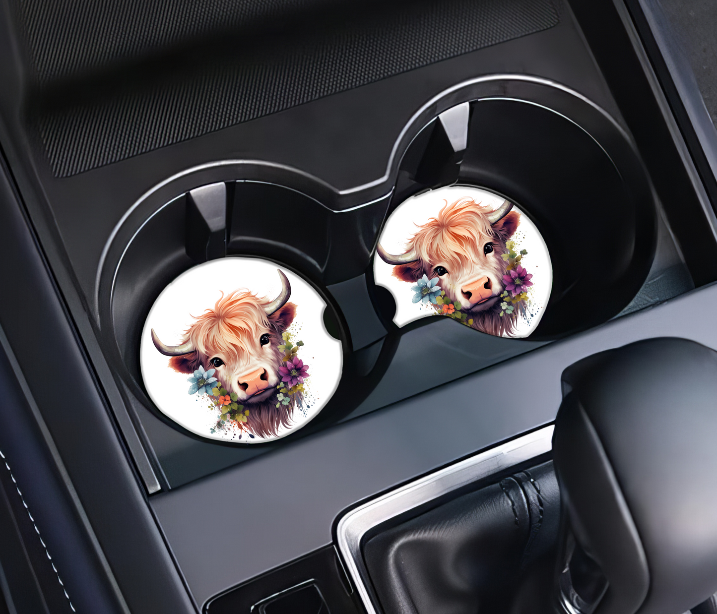 Highland Cow - Set of 2 Vehicle, Car, SUV, Truck cup holder coasters