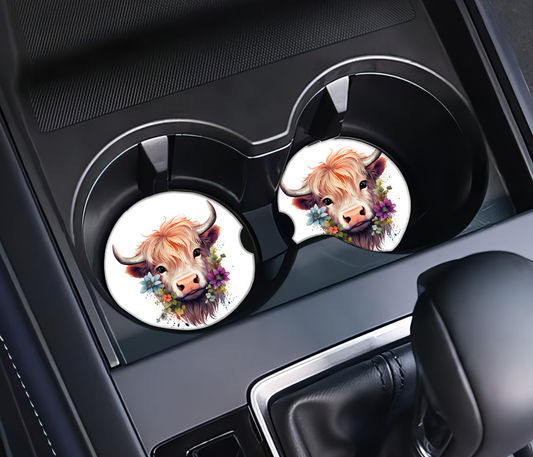 Highland Cow - Set of 2 Vehicle, Car, SUV, Truck cup holder coasters