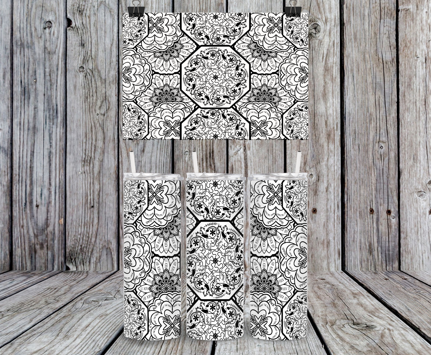 Cuss Words Mandala - 15, 20 or 30oz skinny tumblers, 4 in 1 can cooler/tumbler and 4 in 1 can cooler/tumbler or 20oz blue tooth speaker tumblers