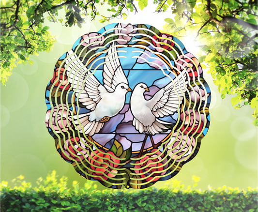 Doves, Stained Glass Look - Wind Spinner, 6 styles & 2 sizes to choose from