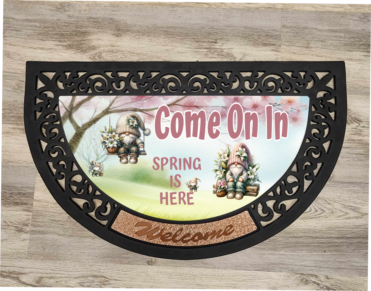 Spring Is Here, Gnomes - Door Mat with Insert or Insert Only, heavy rubber 2 sizes to choose from