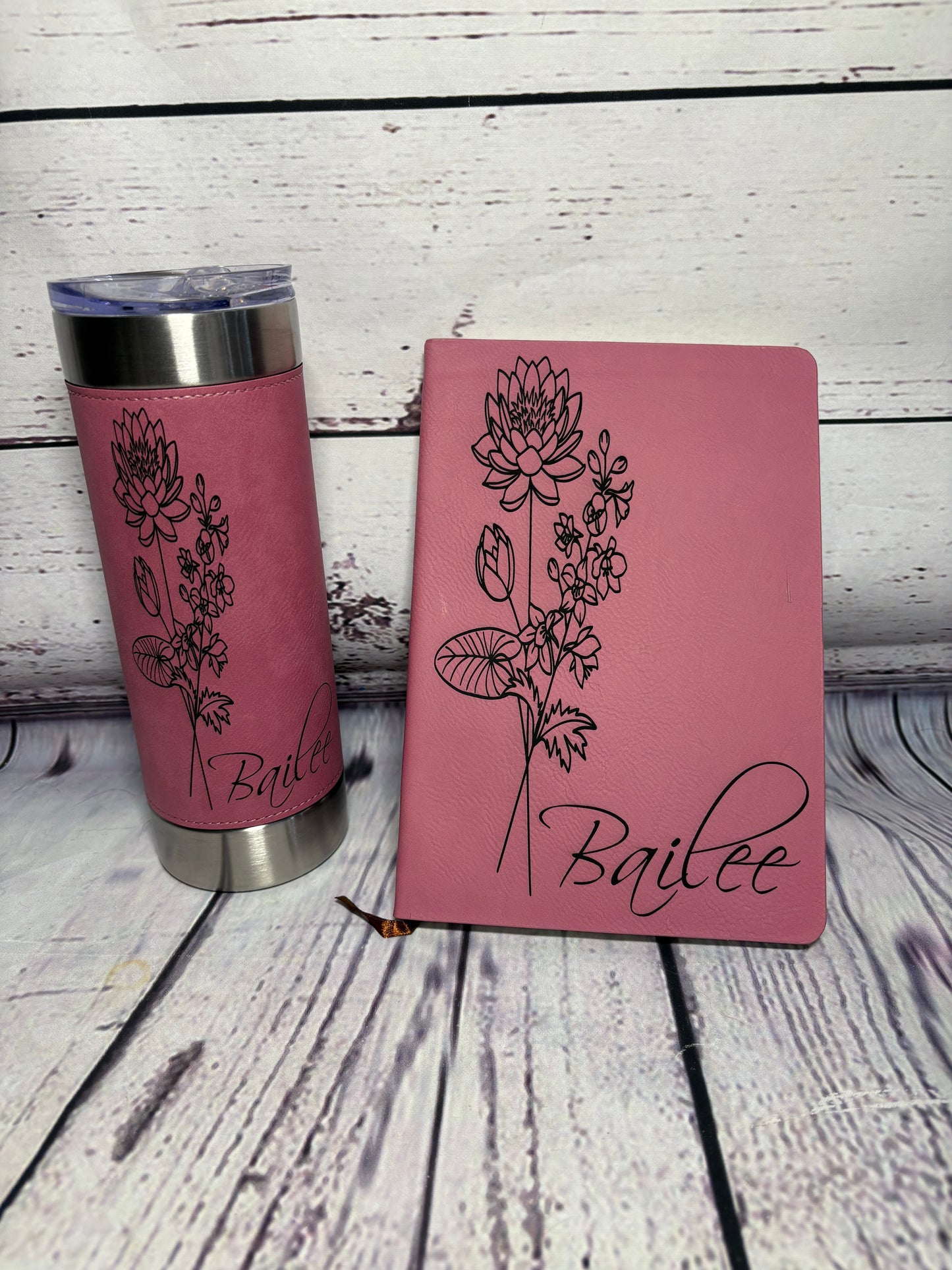 Flower of your Birth Month & your Name - Engraved Leather Notebook, 2 sizes to choose from