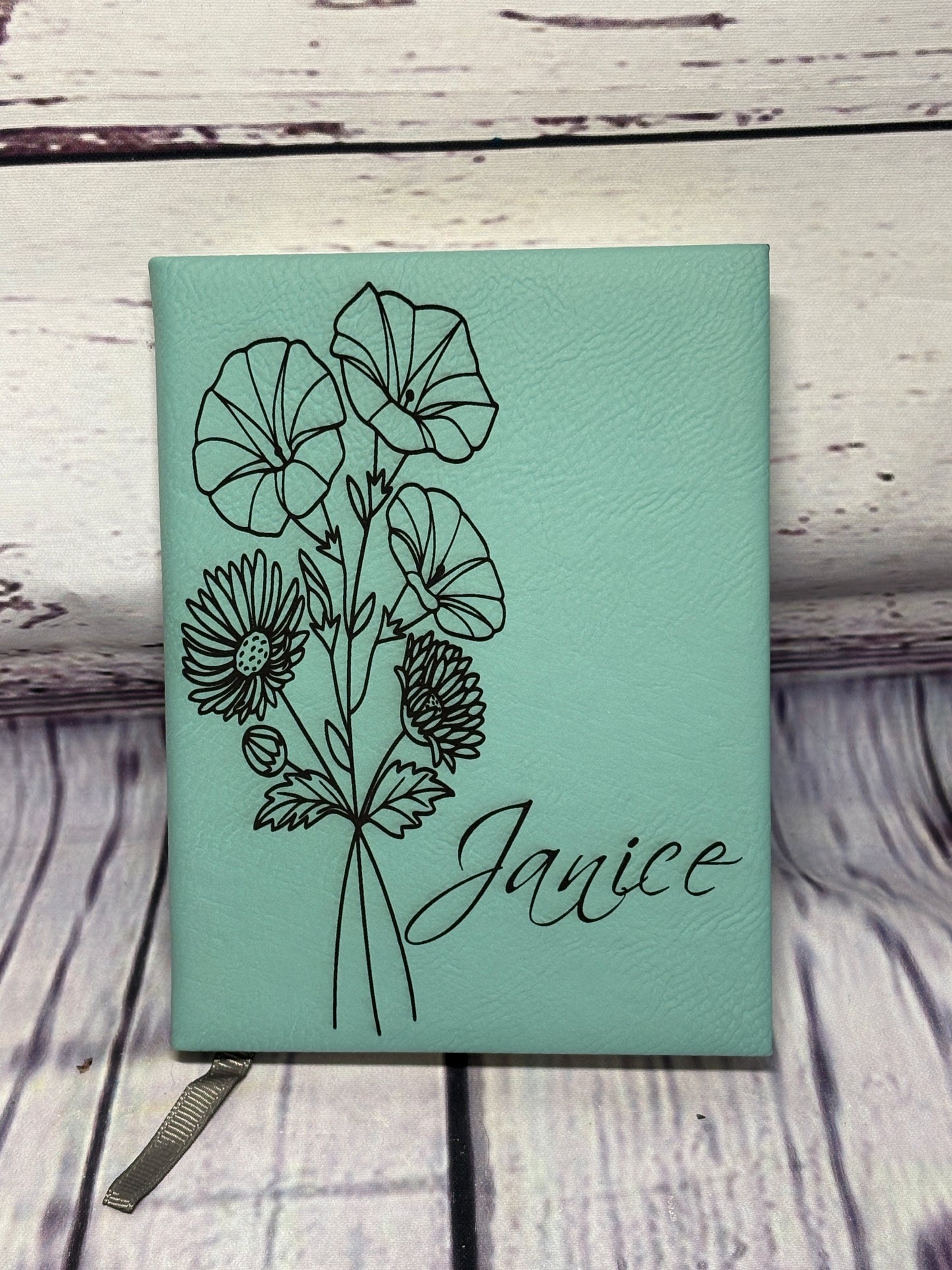 Flower of your Birth Month & your Name - Engraved Leather Notebook, 2 sizes to choose from
