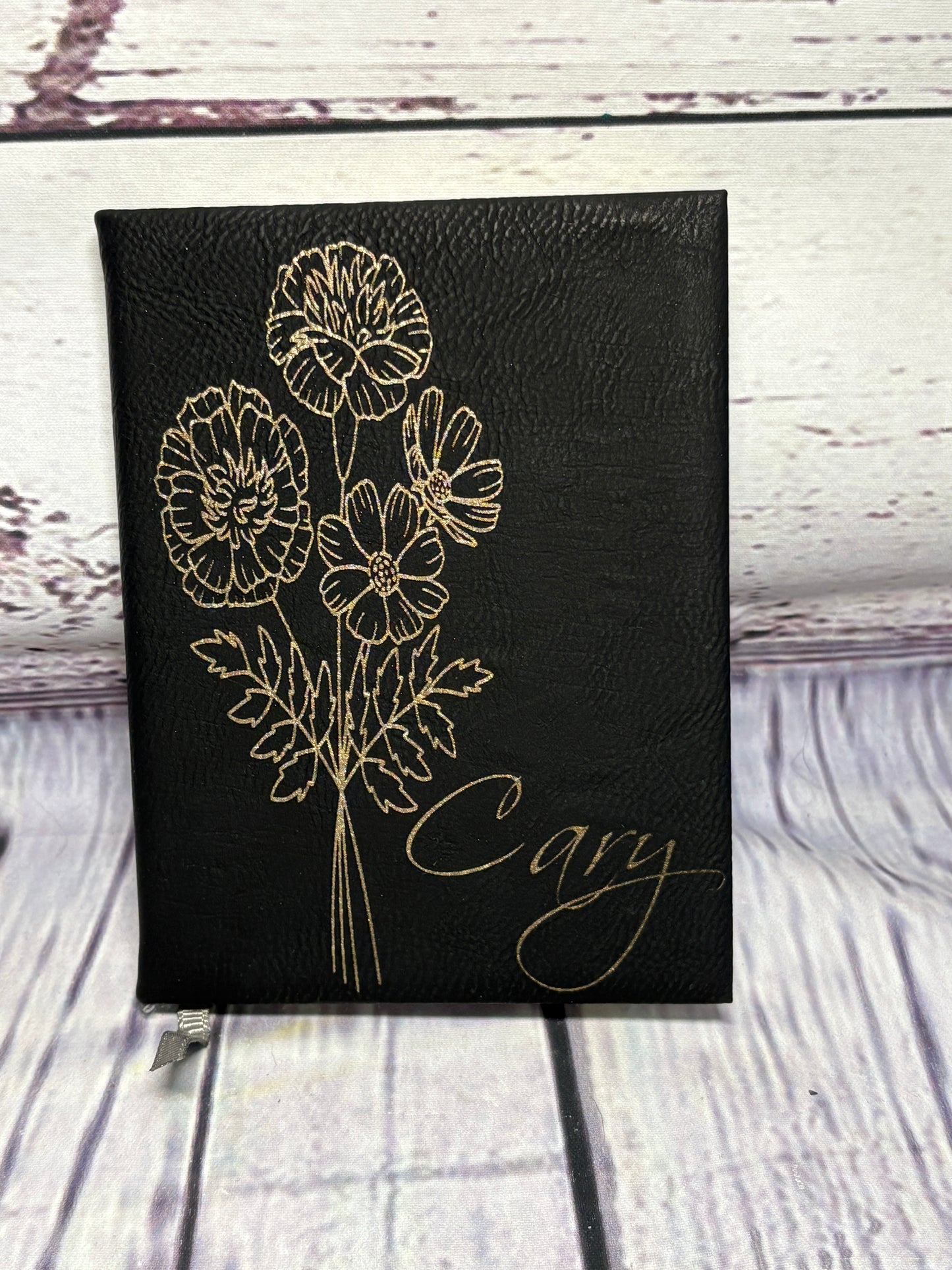 Flower of your Birth Month & your Name - Engraved Leather Notebook, 2 sizes to choose from