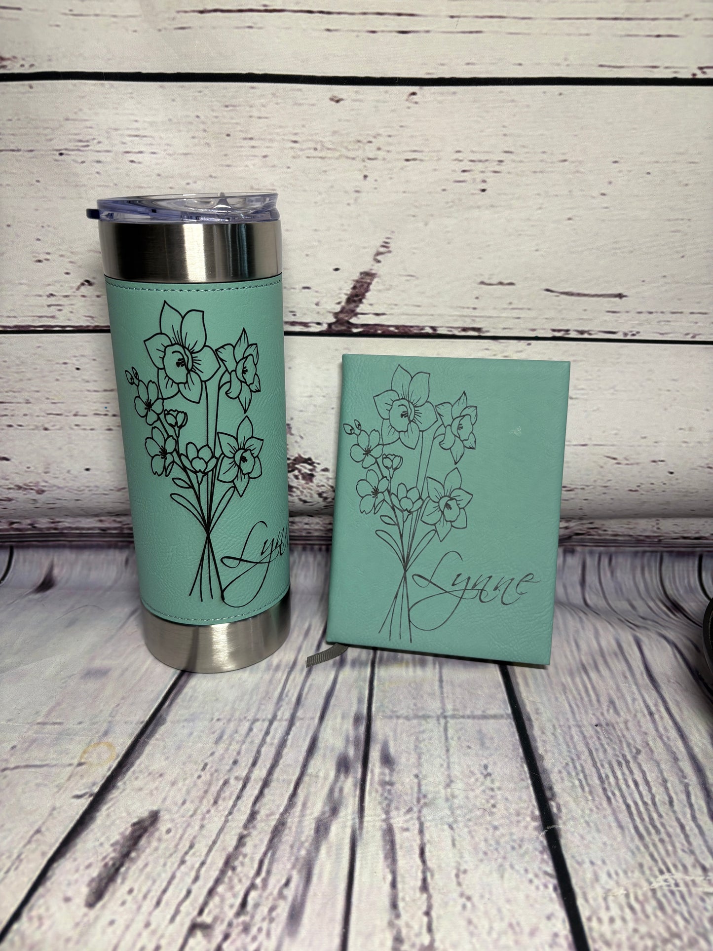 Flower of your Birth Month & your Name - Engraved Leather Notebook, 2 sizes to choose from