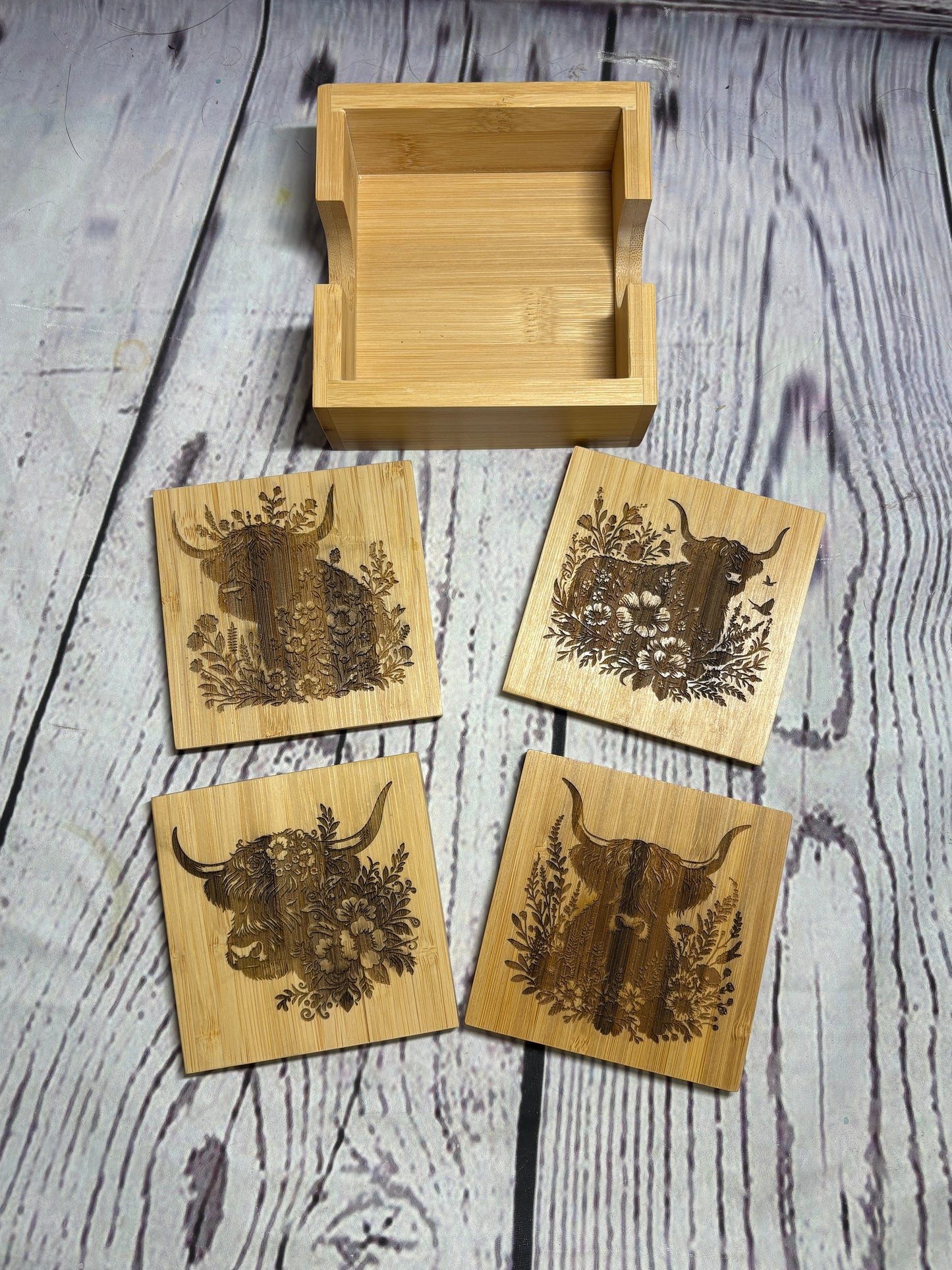Design Your Own- Bamboo Coasters & Holder Set