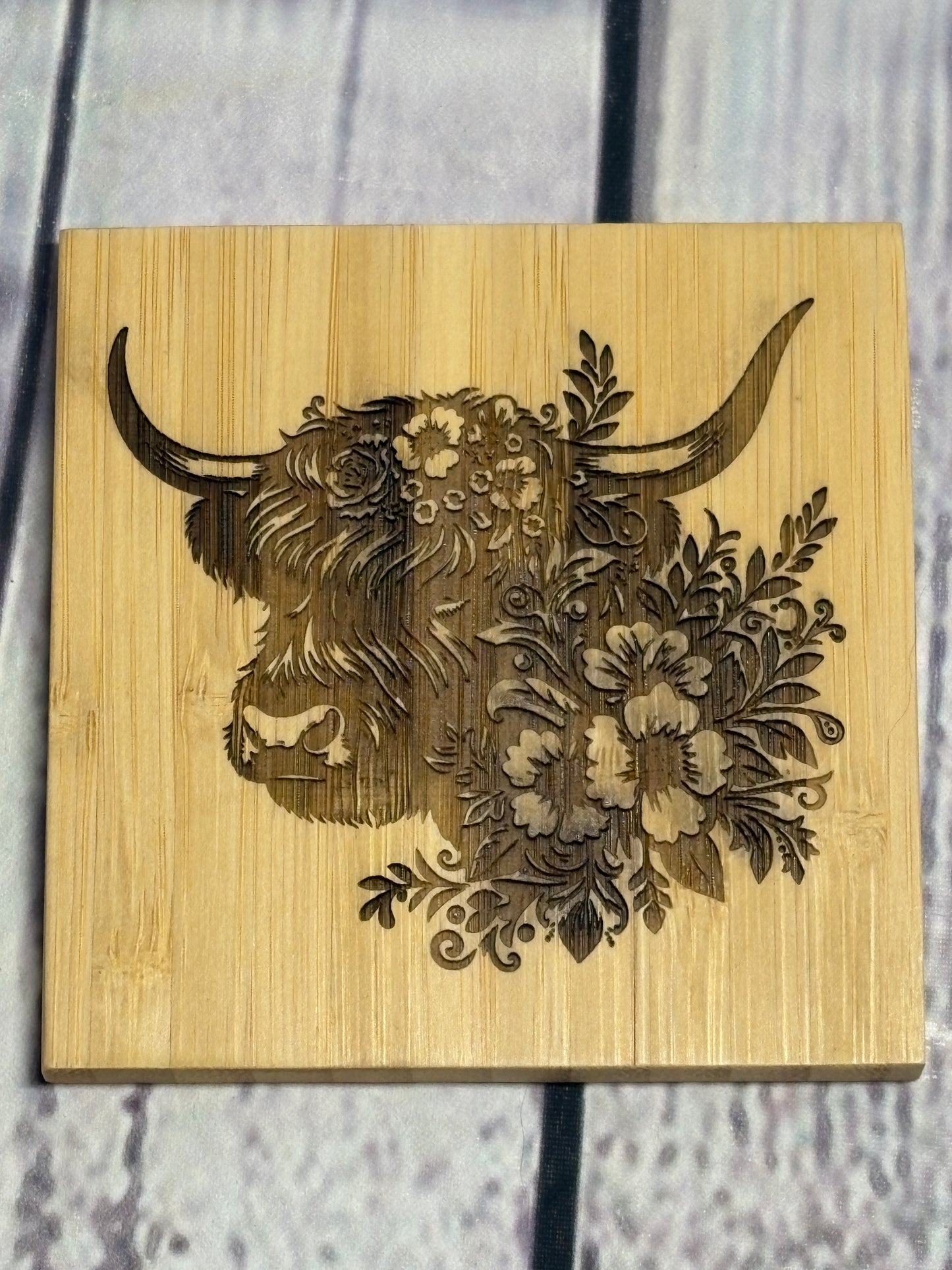 Highland Cows - Bamboo Coasters & Holder Set