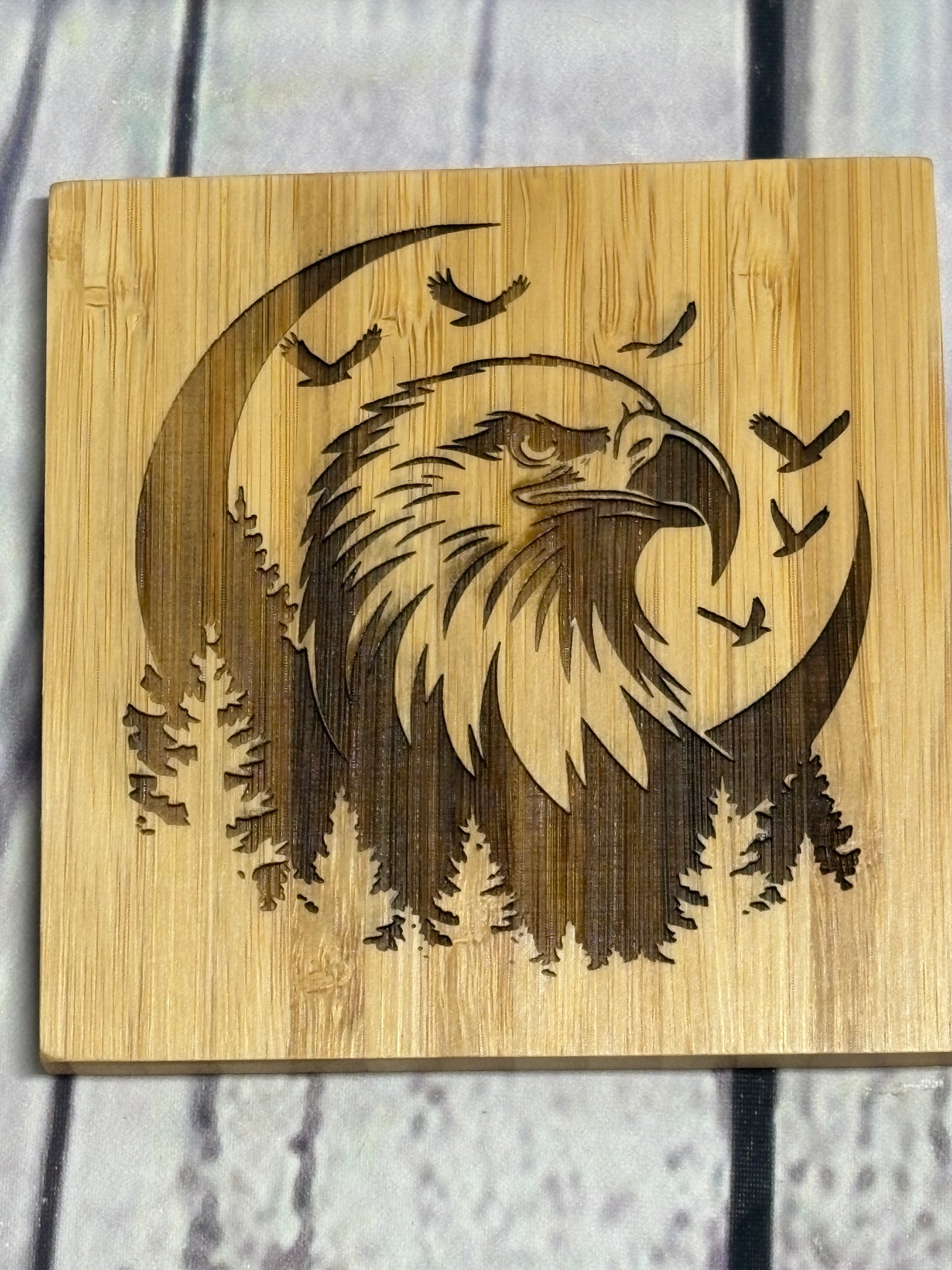 Wildlife, Grizzly Bear, Moose, Wolf & Eagle - Bamboo Coasters & Holder Set
