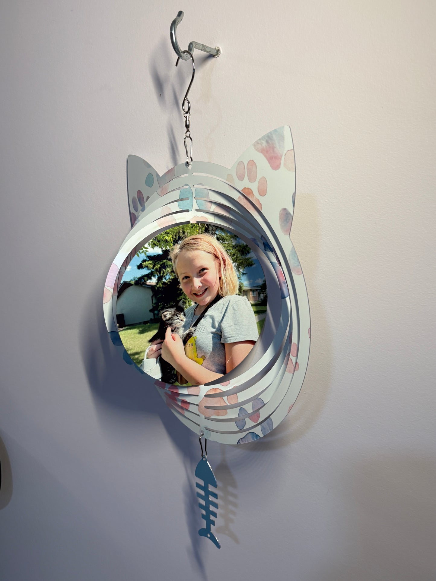 Design Your Own - Wind Spinner, Cat with Fish & Crystal
