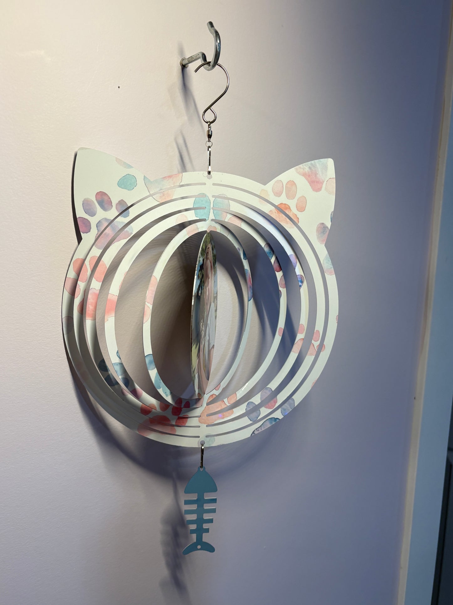 Design Your Own - Wind Spinner, Cat with Fish & Crystal