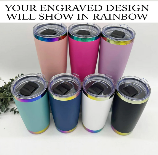 Design Your Own - Engraved Rainbow Plated 20oz Car Tumbler with Magnetic Lid