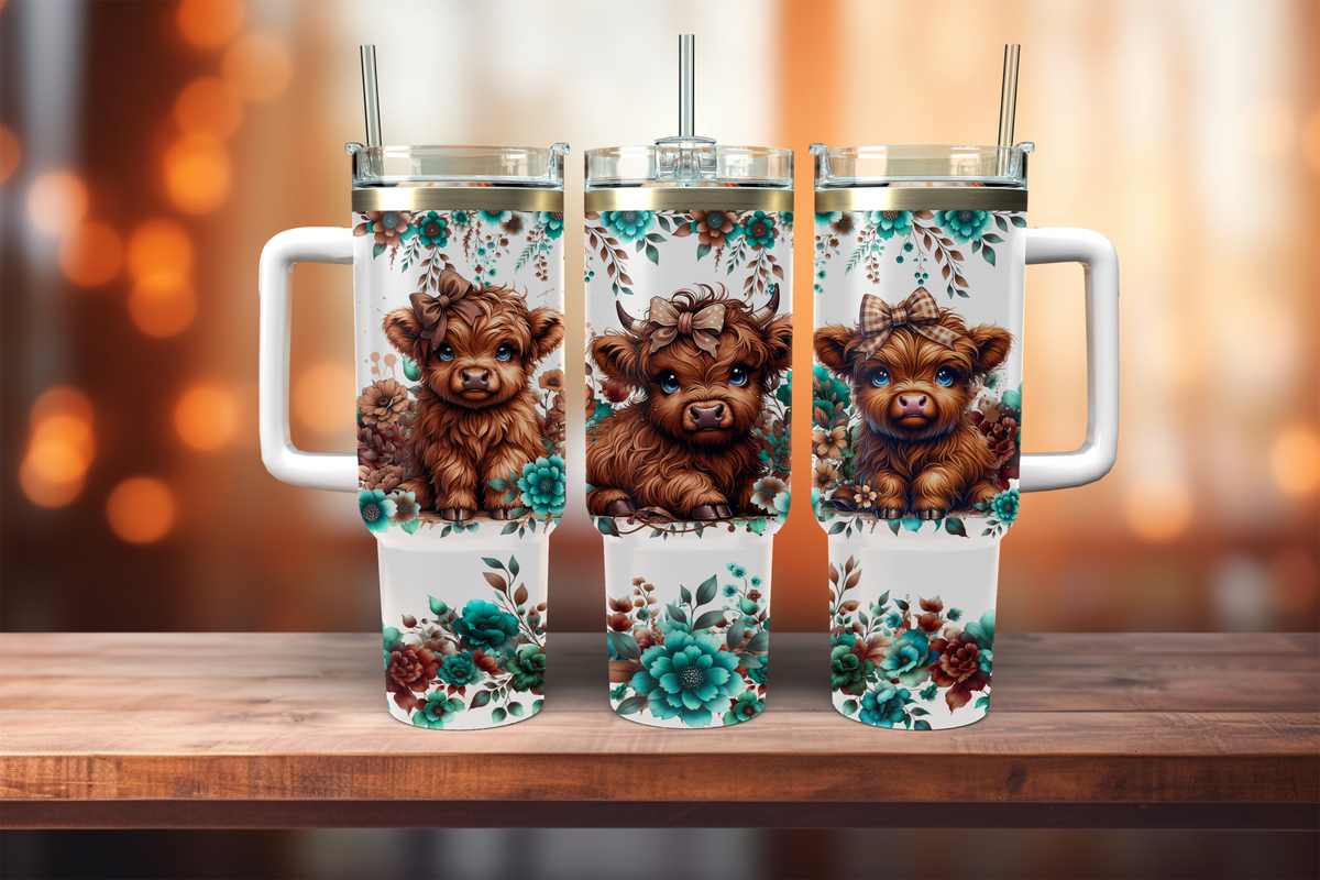 Highland Cow, Brown & Blue Eyed - 40oz tumbler with handle