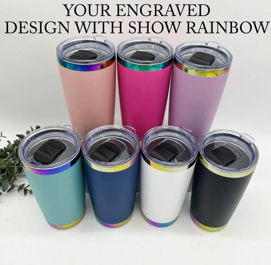 Design Your Own - Engraved Rainbow Plated 20oz Car Tumbler with Magnetic Lid